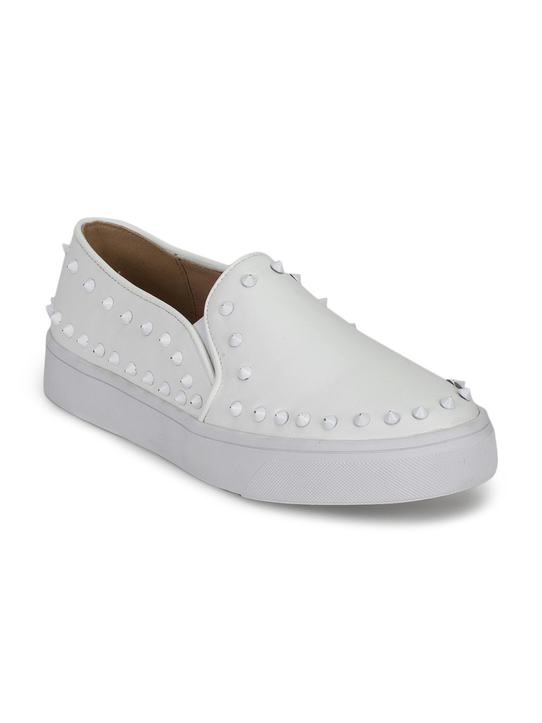 Buy Truffle Collection Women White Studded Slip On Sneakers Casual