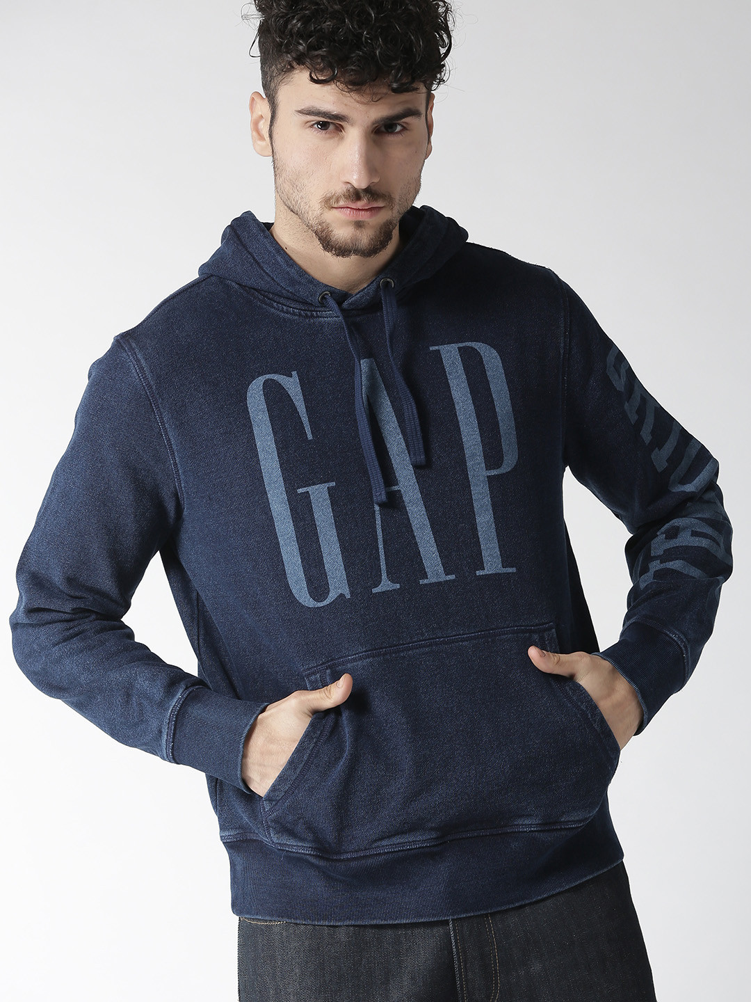 Buy GAP Men Navy Blue Printed Hooded Sweatshirt Sweatshirts for Men