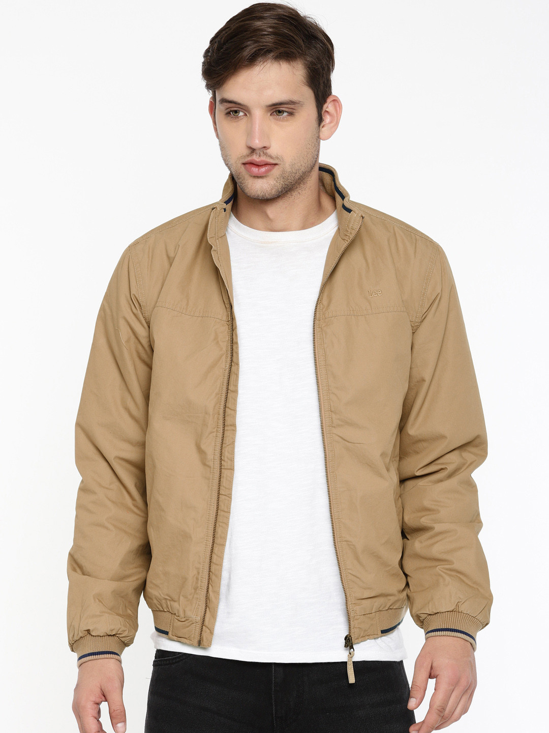 Buy Lee Men Khaki Solid Slim Fit Bomber Slim Fit Jacket Jackets for Men 7625677 Myntra