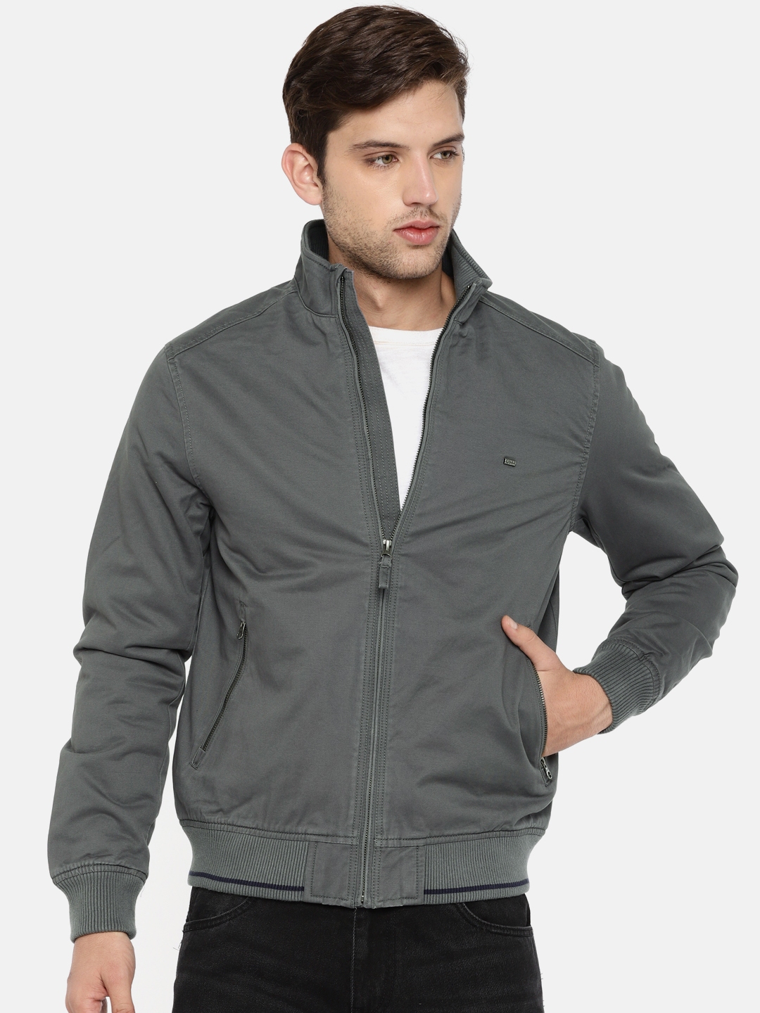 Buy Lee Men Charcoal Grey Solid Slim Fit Bomber - Jackets for Men ...