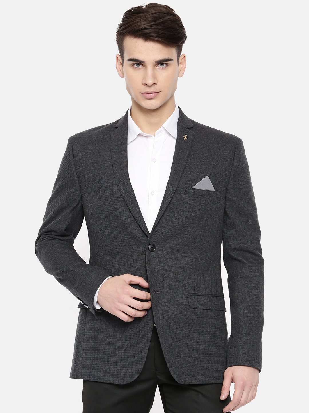 Buy Theme Grey Checked Single Breasted Fitted Formal Blazer - Blazers ...
