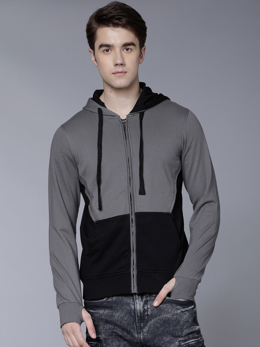 Buy HIGHLANDER Men Black & Grey Colourblocked Hooded Sweatshirt - Sweatshirts for Men 7628909 