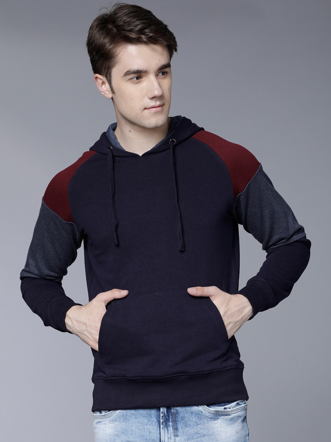 Buy HIGHLANDER Men Navy Blue Colourblocked Hooded Sweatshirt - Sweatshirts for Men 7628915 | Myntra