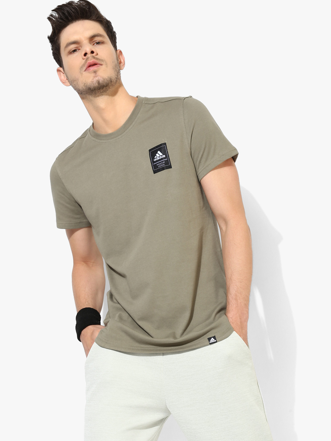 Men's Olive Solid Round Neck T-Shirt
