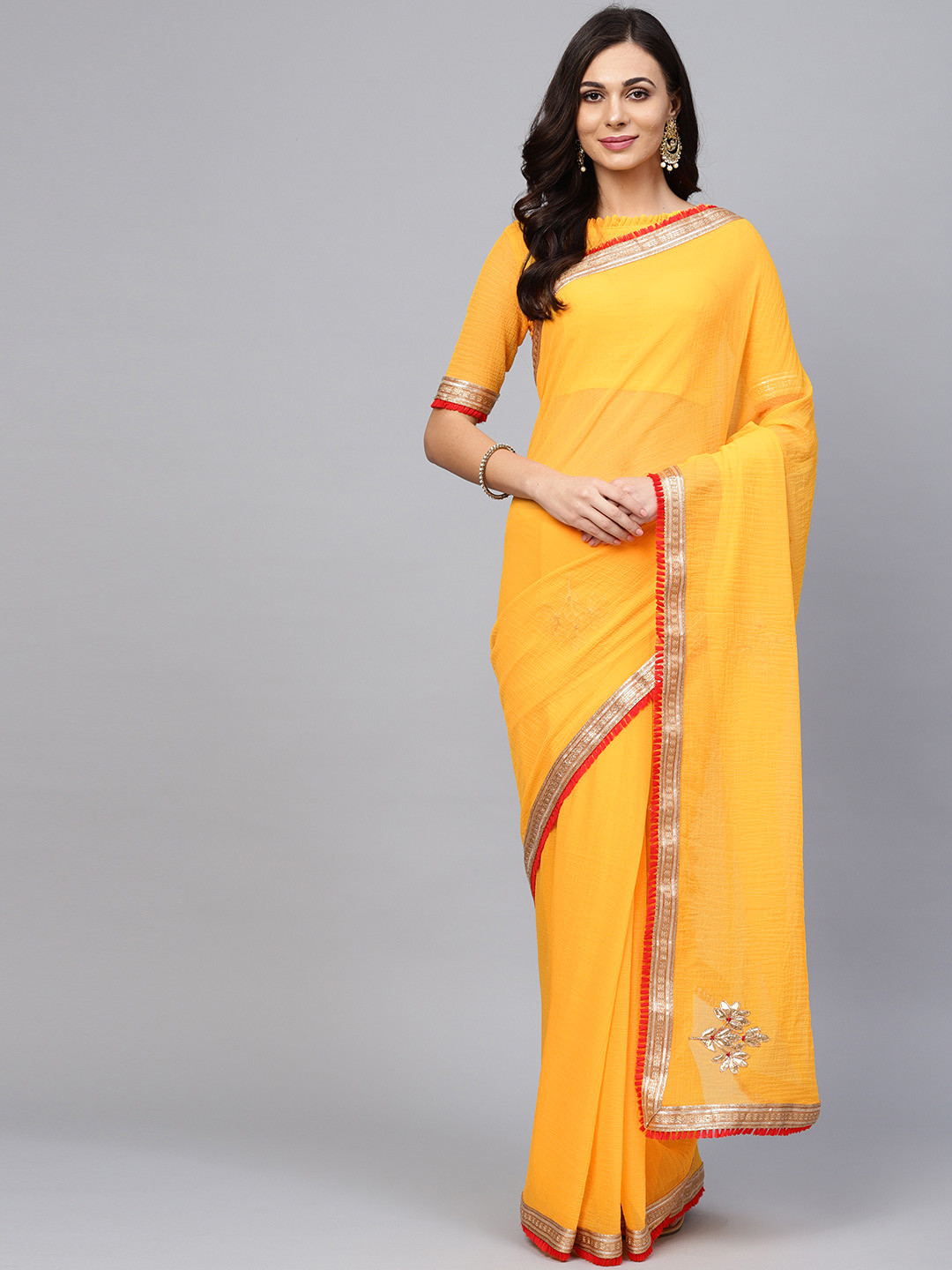 Buy Saree Mall Yellow Solid Saree Sarees for Women 7641040 Myntra