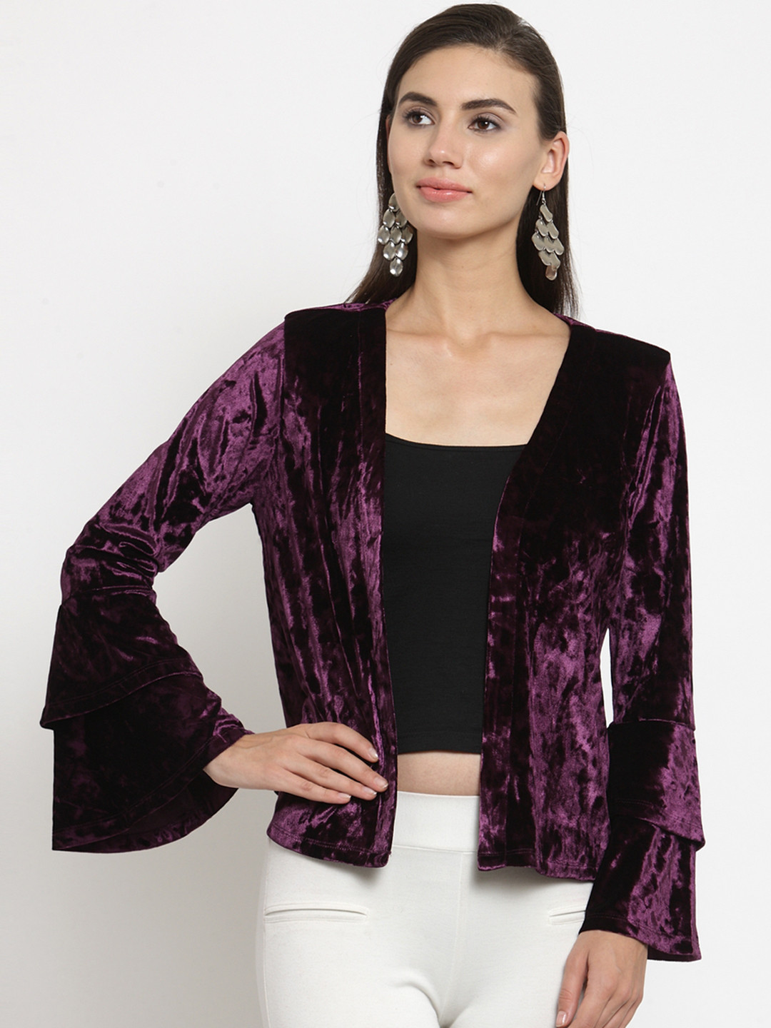 Buy Latin Quarters Purple Solid Open Front Shrug Shrug for Women