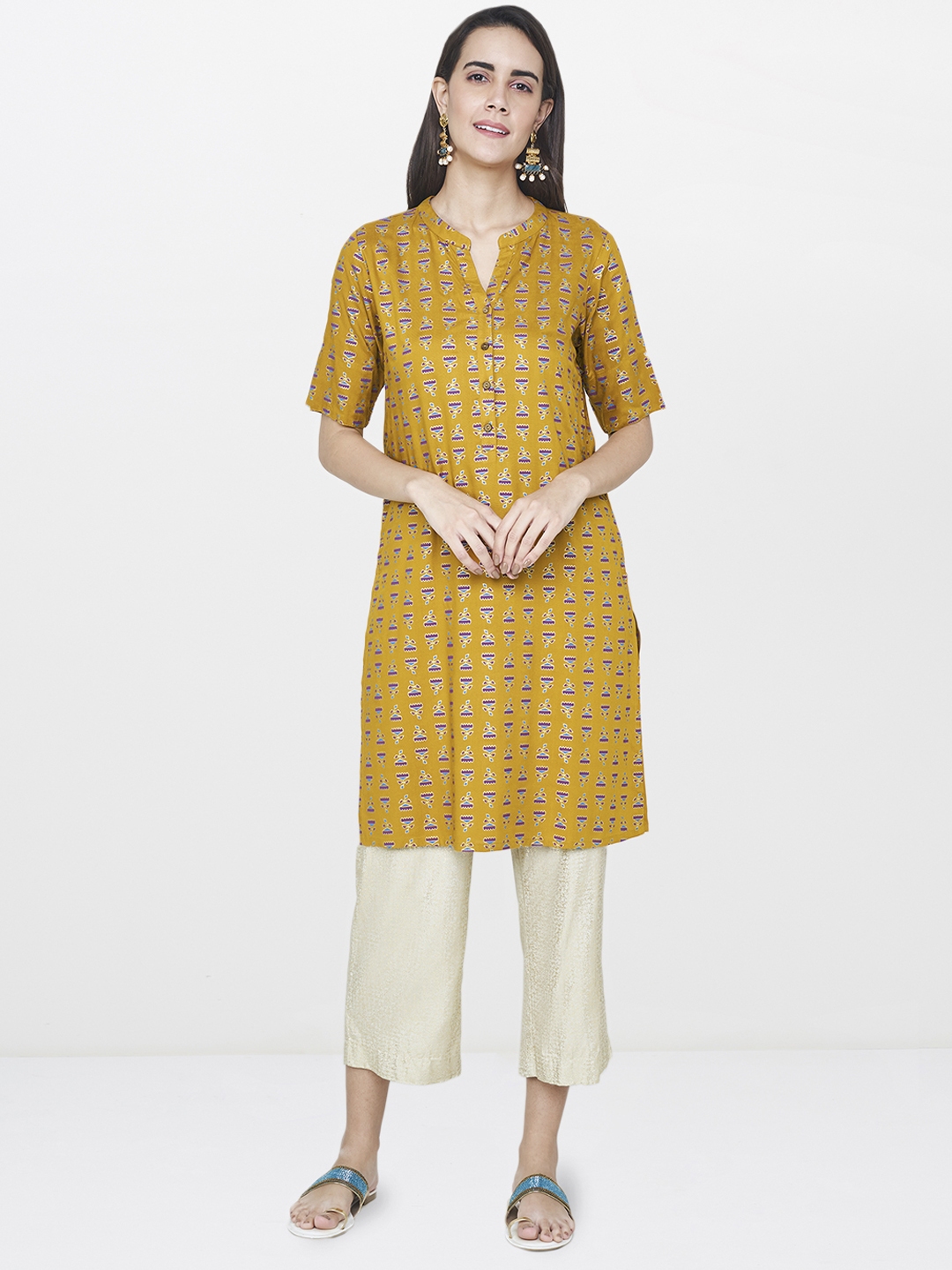 Buy Global Desi Mustard Yellow Printed Tunic - Tunics for Women 7644038 ...