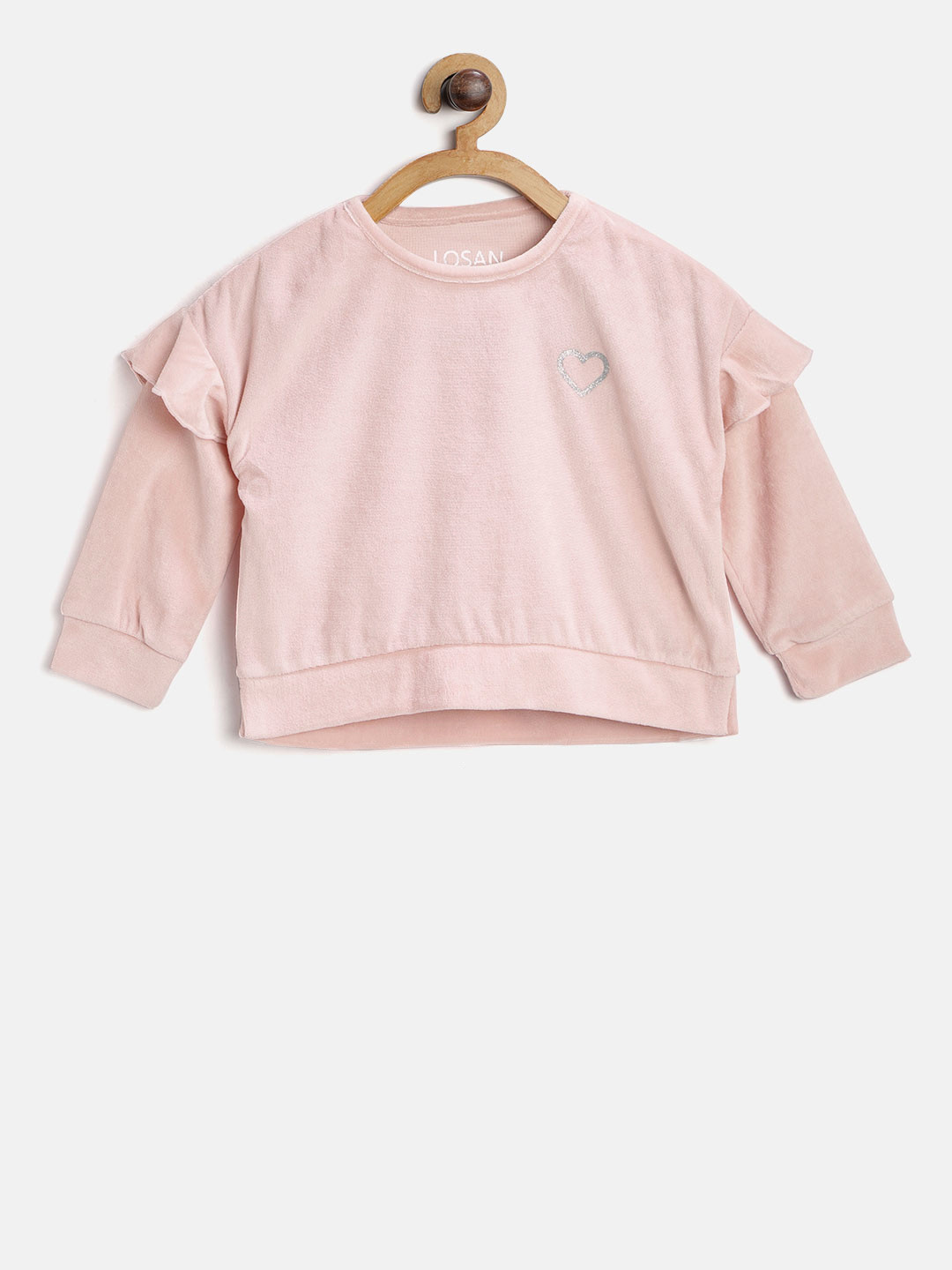 Buy Losan Girls Pink Velvet Finish Solid Sweatshirt Sweatshirts for