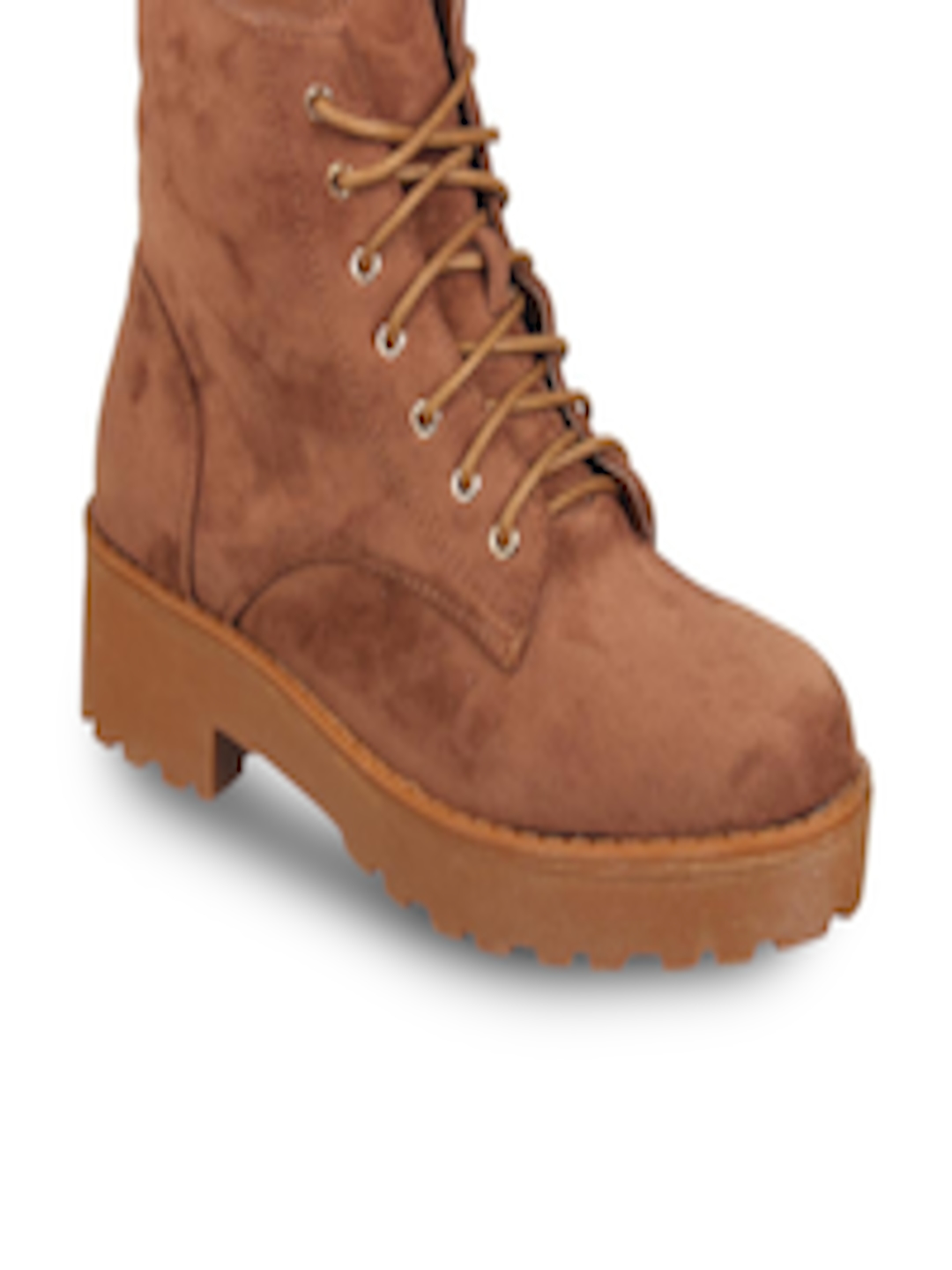 Buy Flat N Heels Women Tan Brown Solid Suede Heeled Boots - Boots for ...