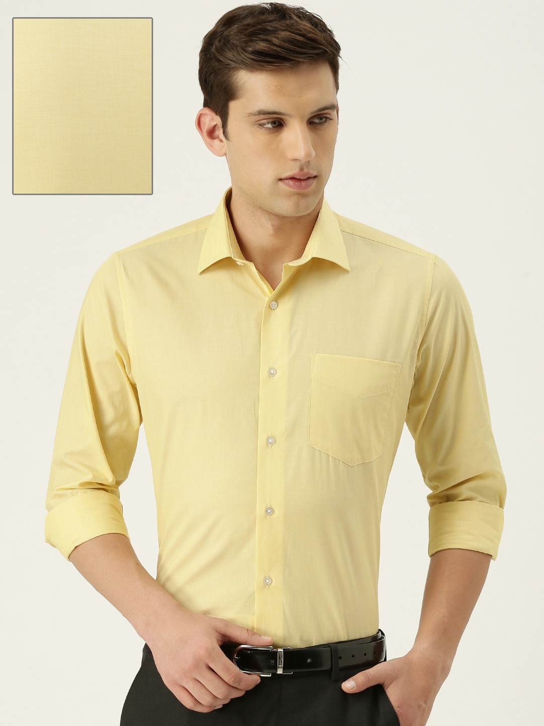 Buy Van Heusen Men Yellow Slim Fit Solid Formal Shirt - Shirts for Men ...