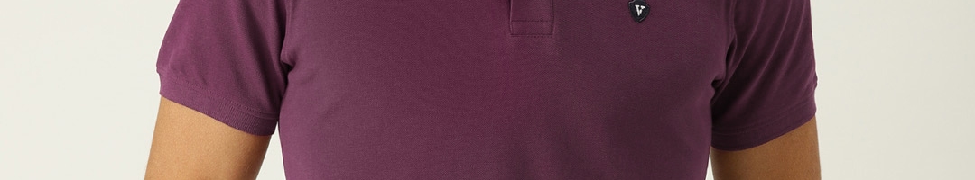Buy Van Heusen Men Purple Solid Polo Collar Pure Cotton T Shirt ...