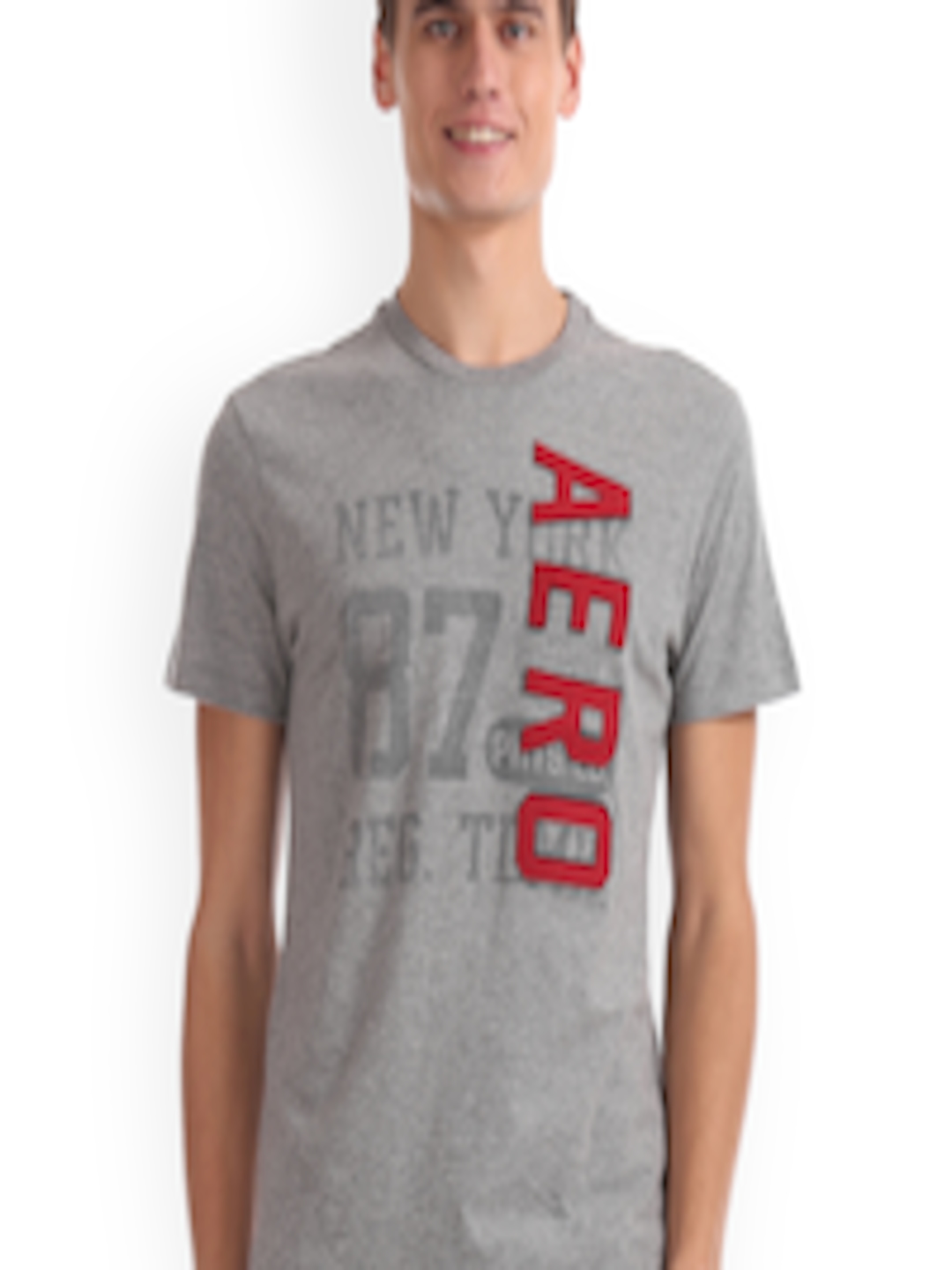Buy Aeropostale Men Grey Melange Checked Round Neck Pure Cotton T Shirt ...