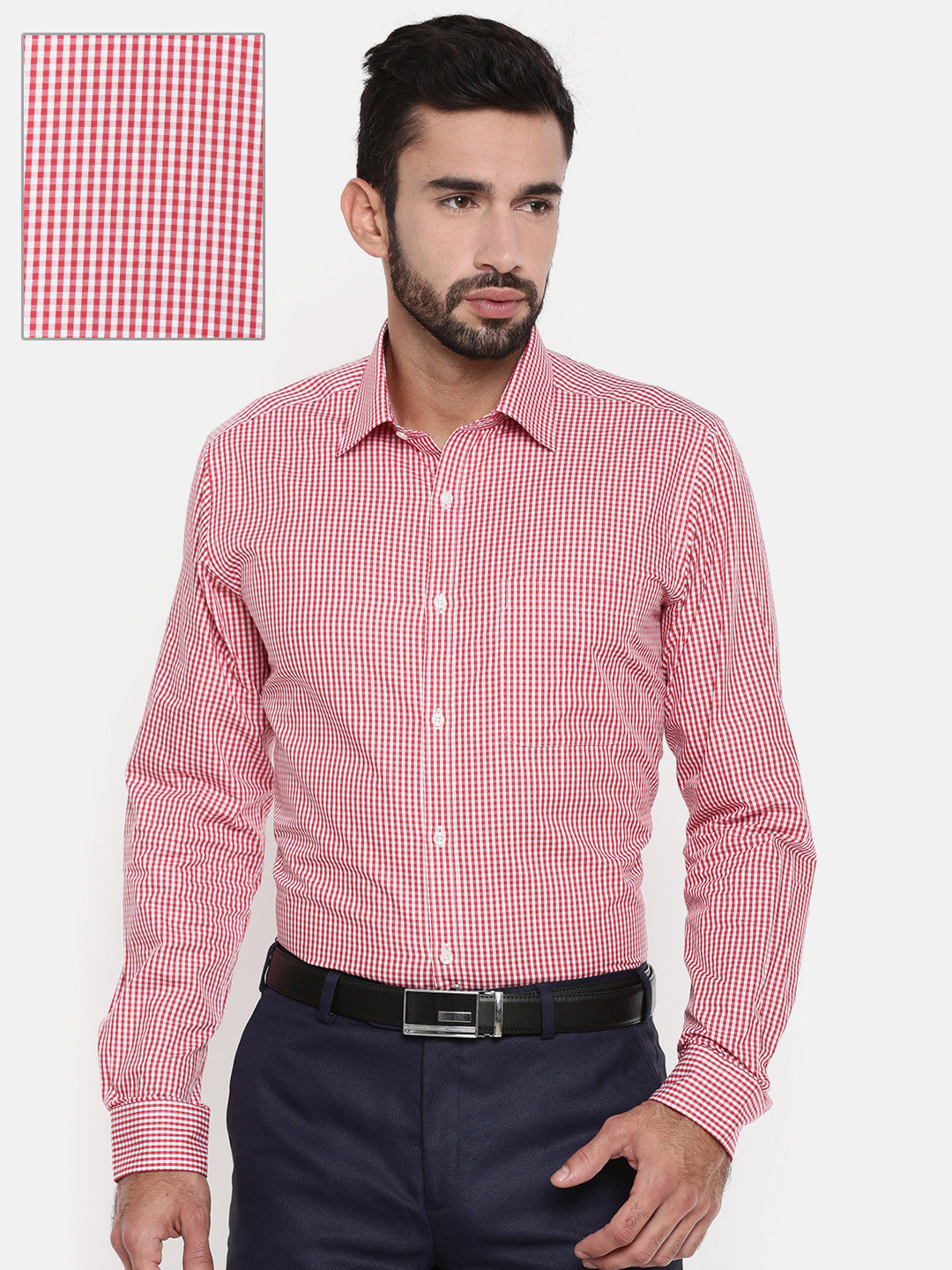 Buy Raymond Men Red & White Slim Fit Checked Formal Shirt ...