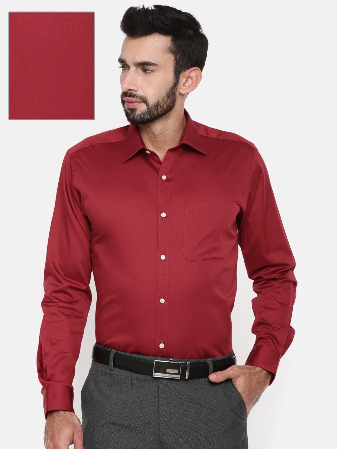 Buy Raymond Men Red Slim Fit Solid Formal Shirt - Shirts for Men ...