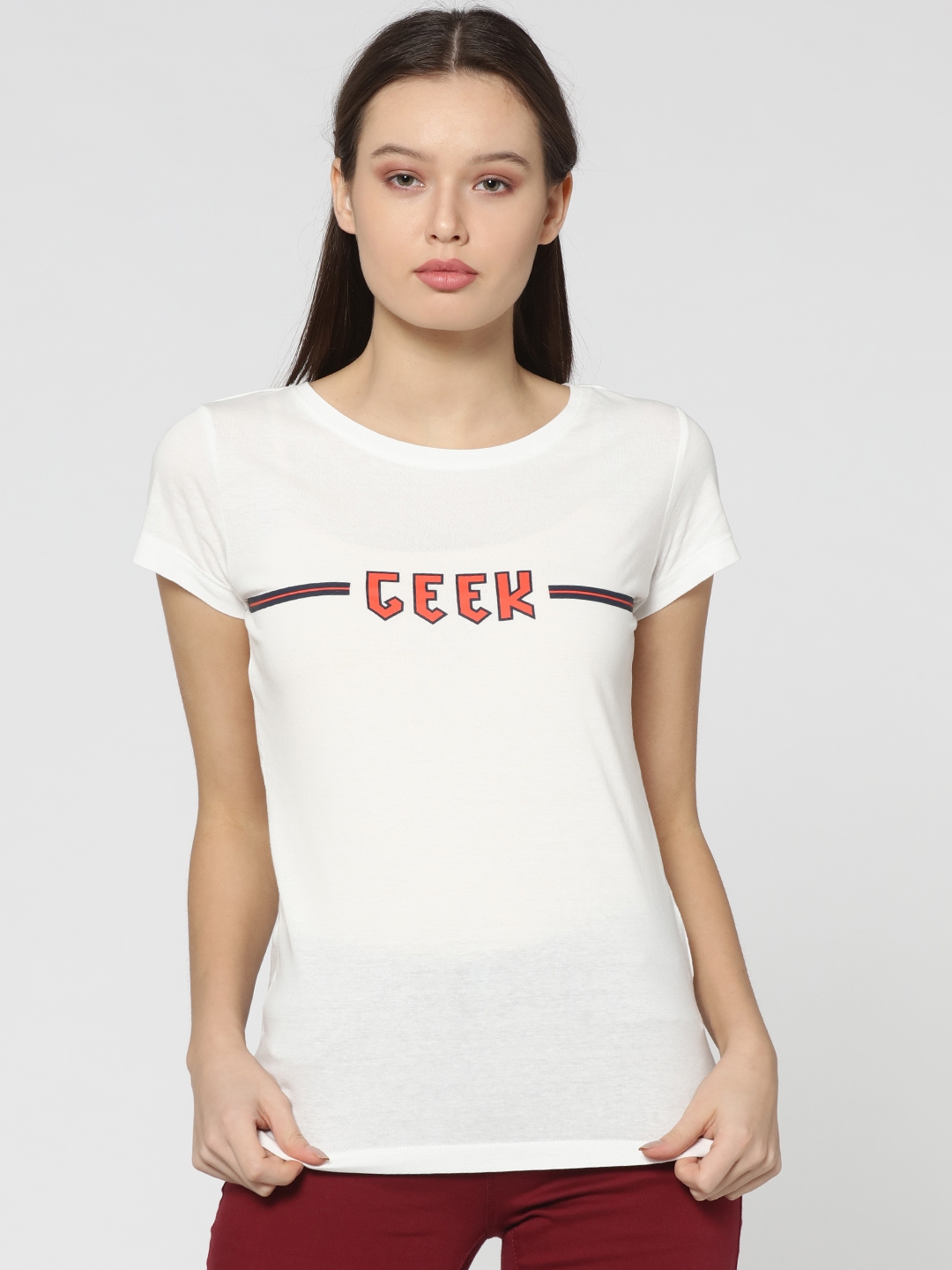 Buy ONLY White Printed Pure Cotton T Shirt - Tshirts for Women 7652911 