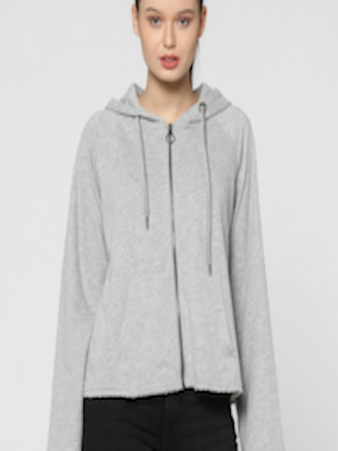 Buy ONLY Women Grey Melange Solid Hooded Sweatshirt - Sweatshirts for ...