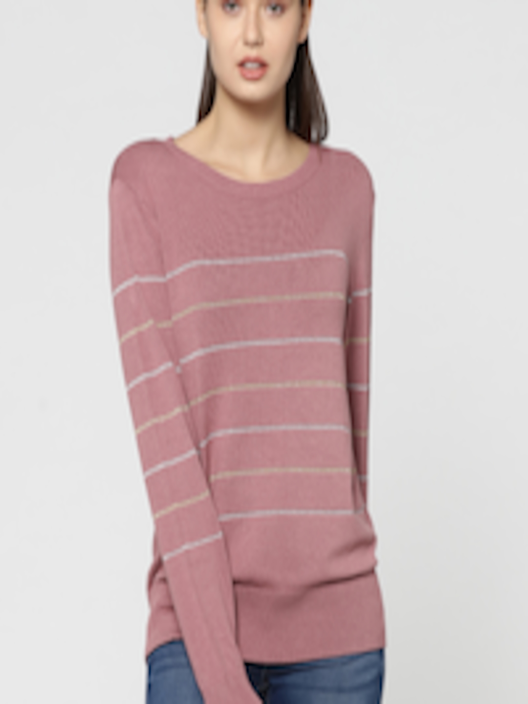 Buy ONLY Women Pink Striped Pullover Sweater - Sweaters for Women ...