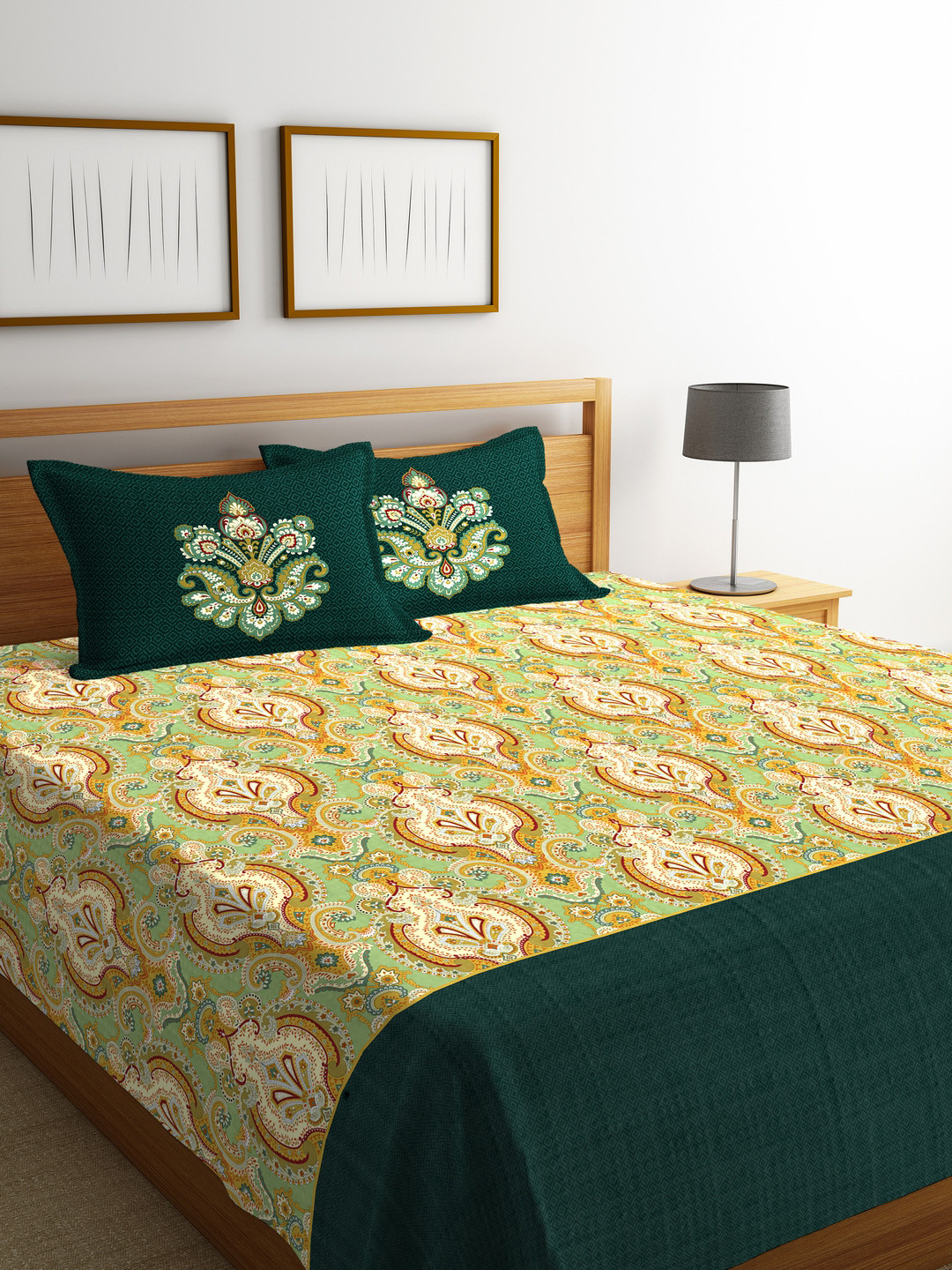 Buy Portico New York Multicoloured Printed Cotton Double Bed Sheet With