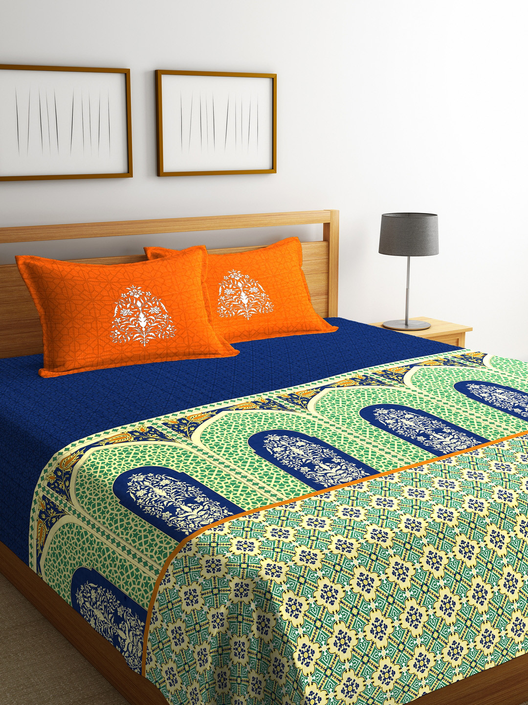 Buy Portico New York Multicoloured Printed Cotton Double Bed Sheet With