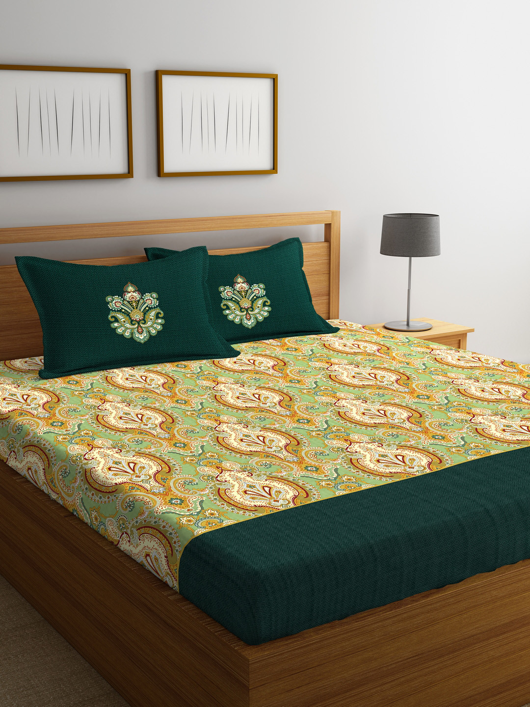Buy Portico New York Multicoloured Ethnic Motifs 210 TC Double Bedsheet