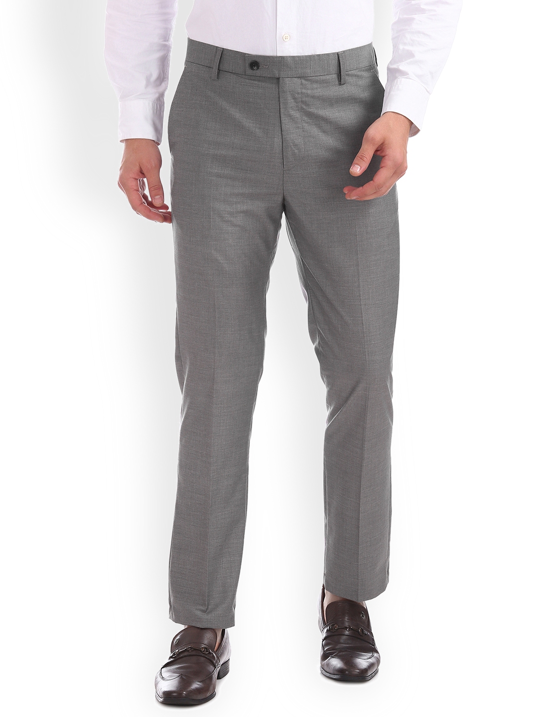 Buy Arrow Men Grey Tapered Fit Solid Regular Trousers - Trousers for ...