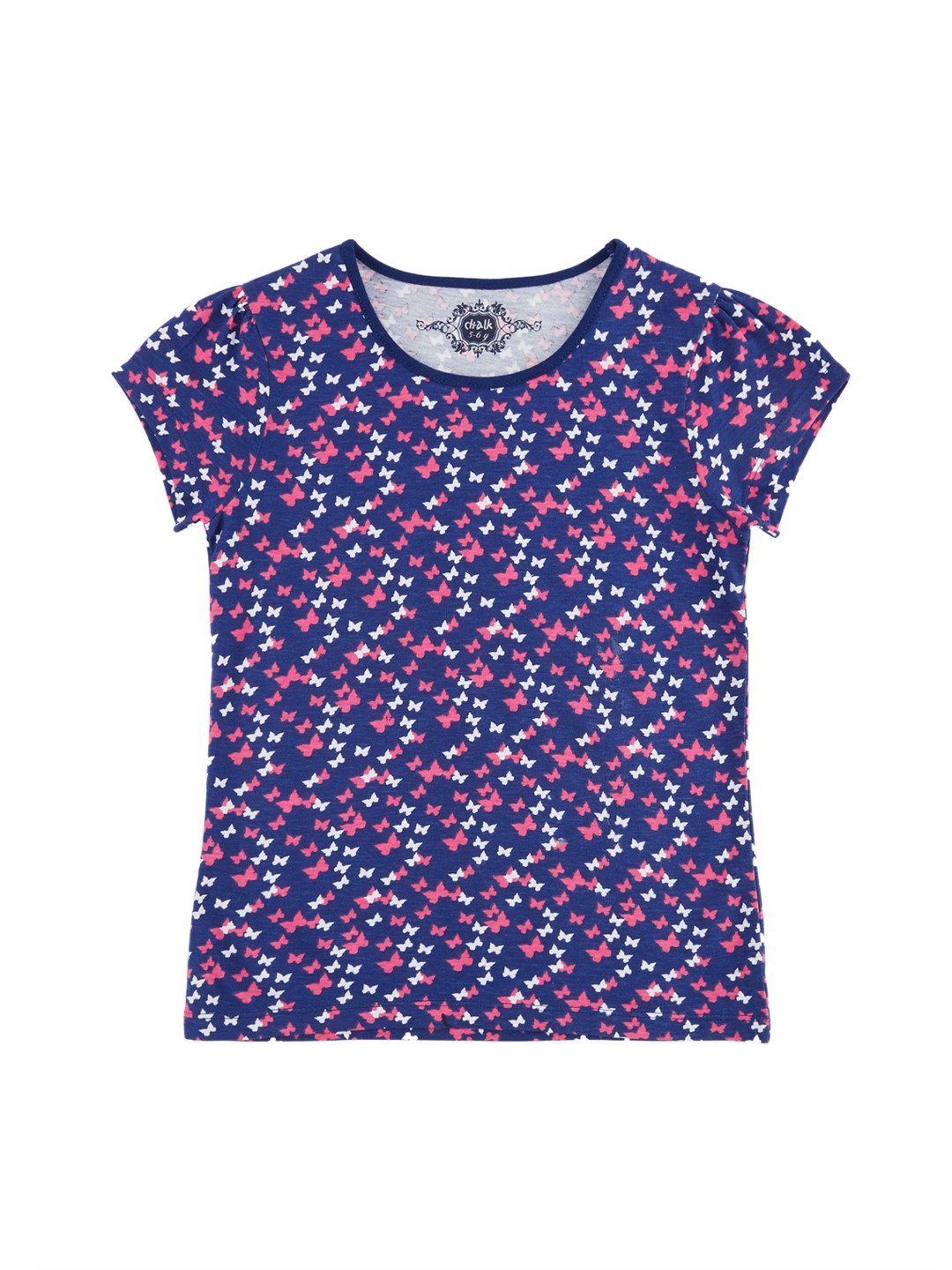Girls Navy Blue Printed T-shirt