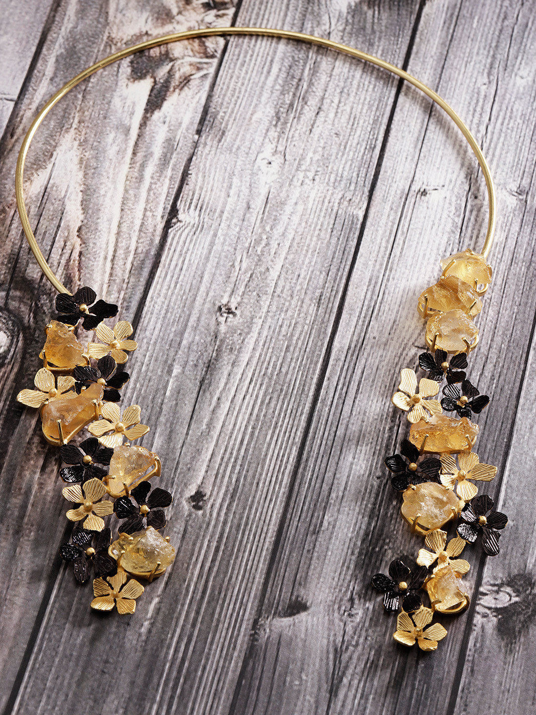 Buy Pearlete Black & Beige Gold Plated Handcrafted Open Ended Necklace