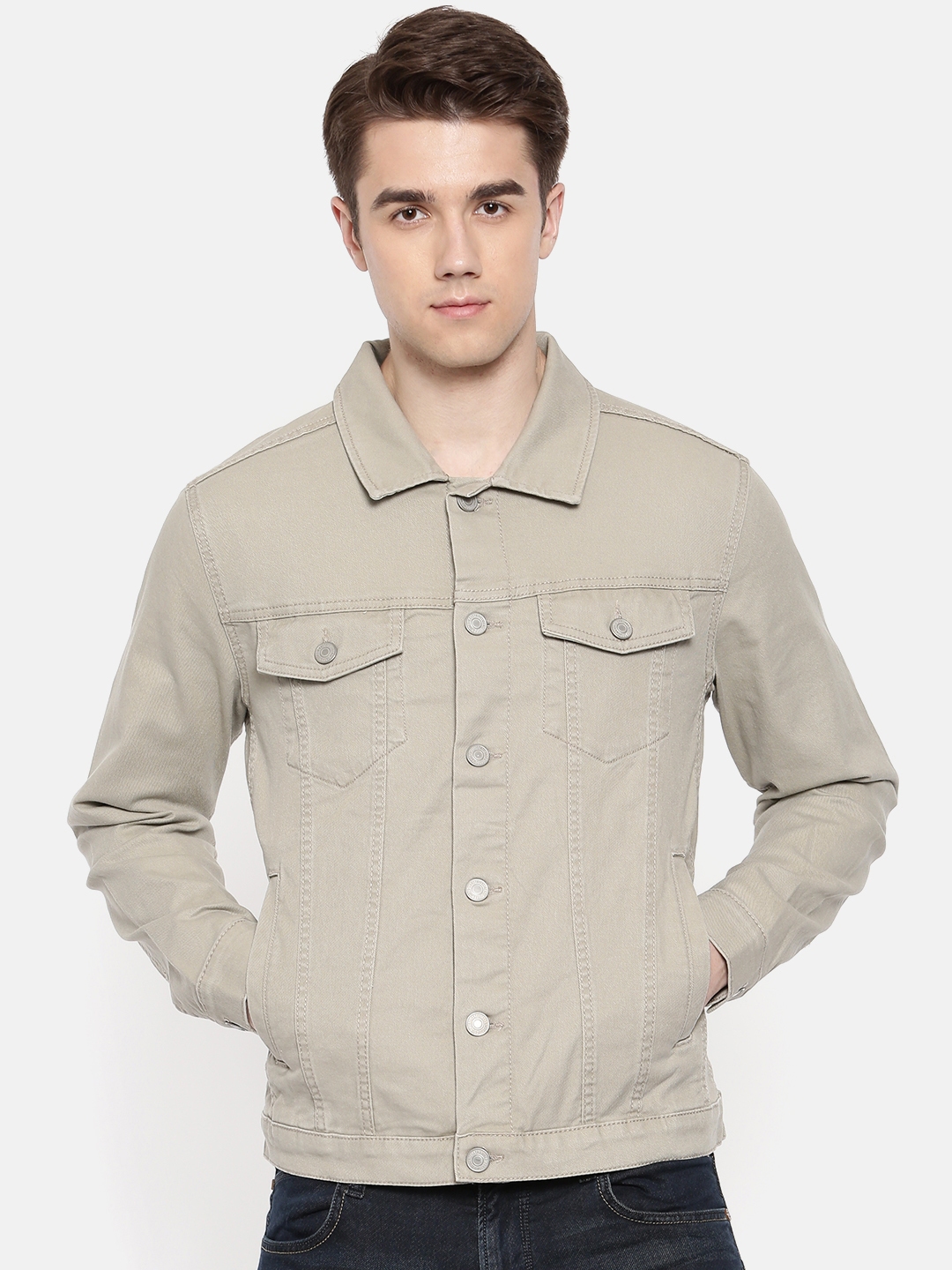 Buy Jack And Jones Men Grey Solid Denim Jacket Jackets For Men 7656302 Myntra 