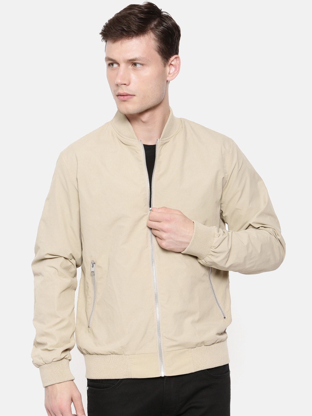 Buy Jack & Jones Men Beige Solid Bomber Jackets for Men 7656313 Myntra
