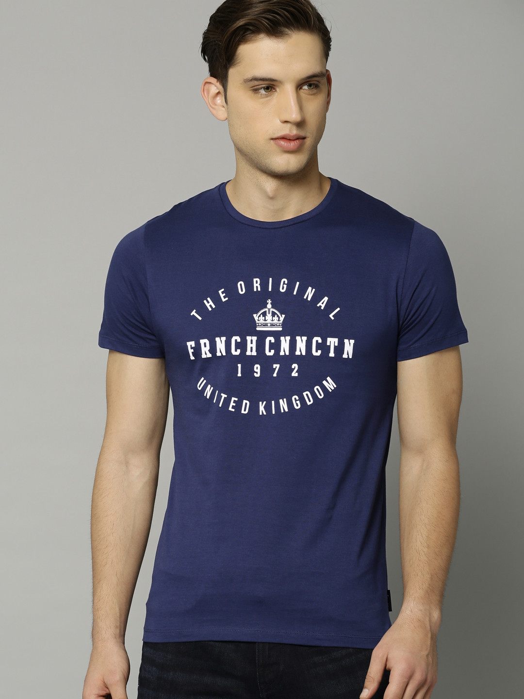 Buy French Connection Men Navy Blue Printed Round Neck Pure Cotton T