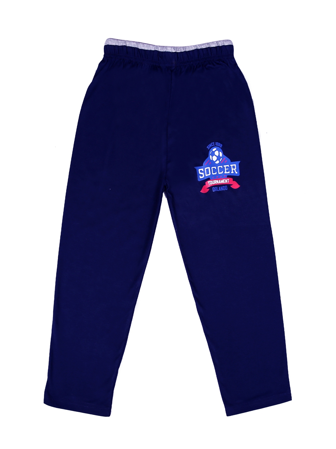 navy blue track pants with red stripe