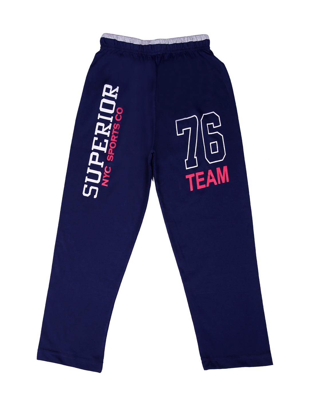 navy blue track pants with red stripe