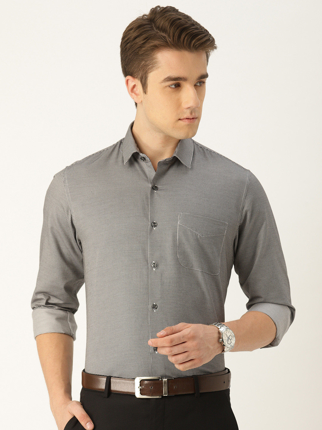 Buy Peter England Men Black Slim Fit Self Design ...