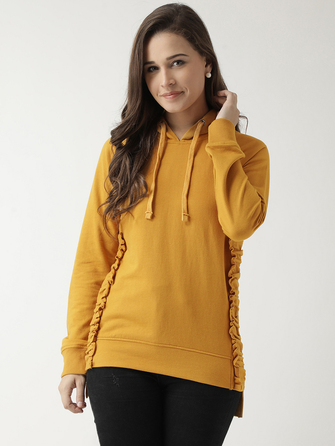 Buy Club York Women Mustard Solid Hooded Sweatshirt Sweatshirts for