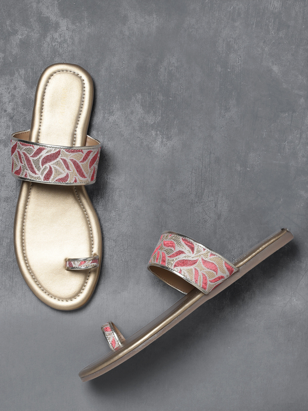 Buy Anouk Women Off White & Pink Woven Design One Toe Flats Flats for