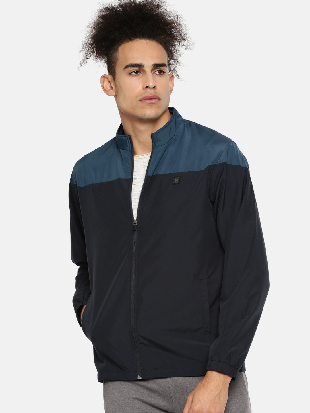 Buy Proline Active Men Navy Blue Colourblocked Windcheater Sporty