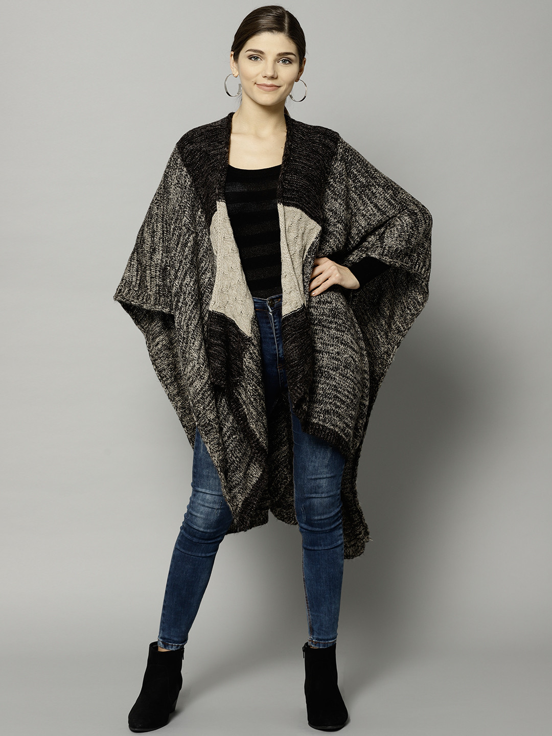 Buy Marks & Spencer Women Black & Off White Woven Design Cape Shawl