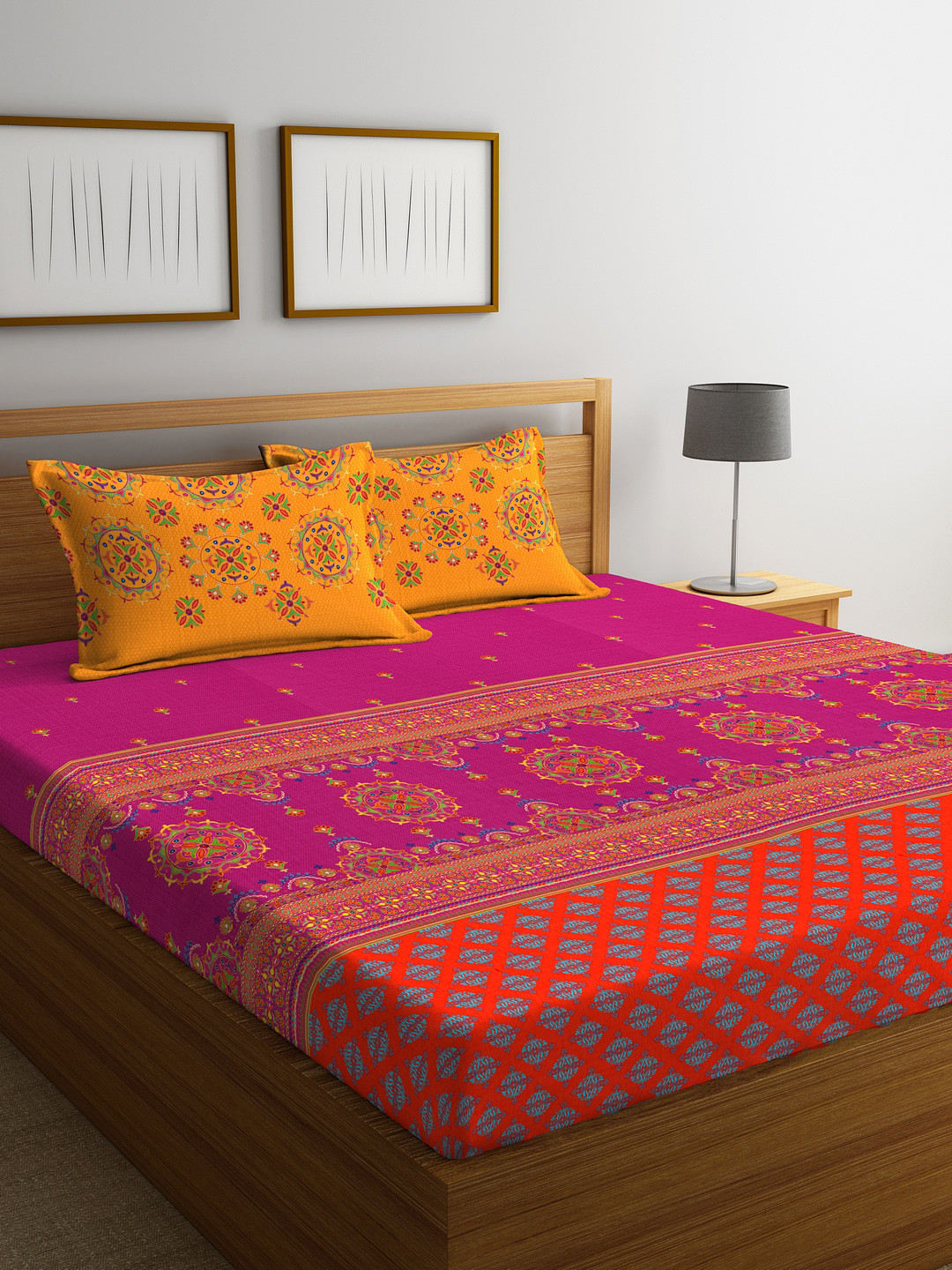 Buy Portico New York Multicoloured Ethnic Motifs Flat 210 TC Cotton 1