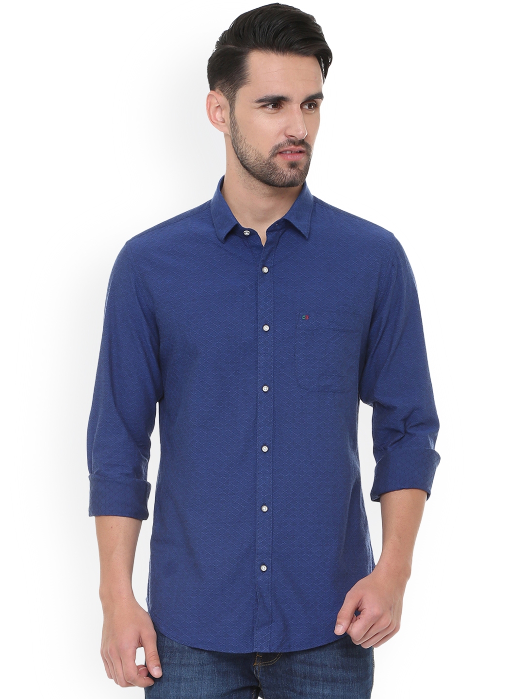 Buy Peter England Casuals Men Blue Slim Fit Self Design Casual Shirt ...