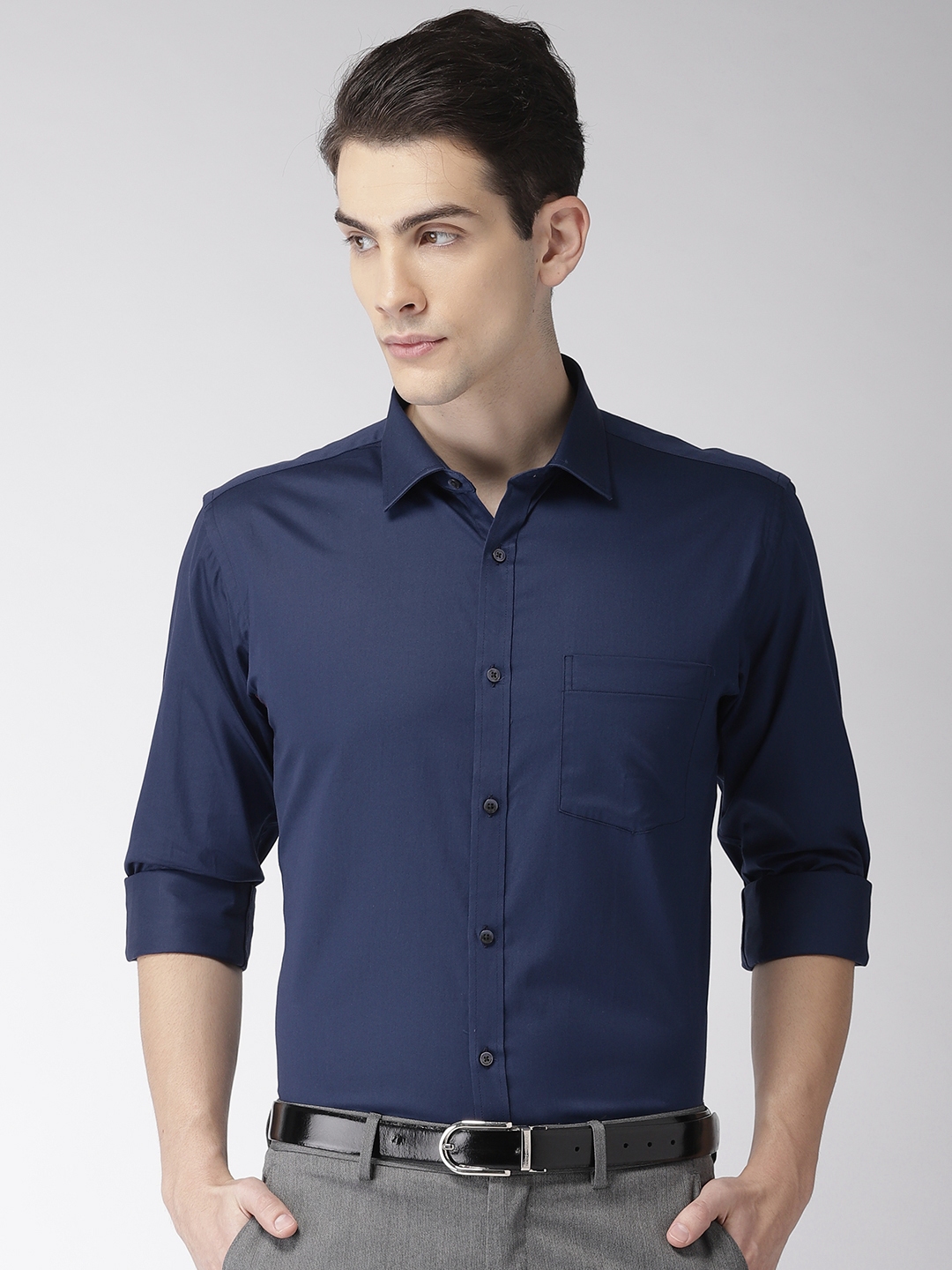 Buy Park Avenue Men Navy Blue Slim Fit Solid Formal Shirt - Shirts for ...