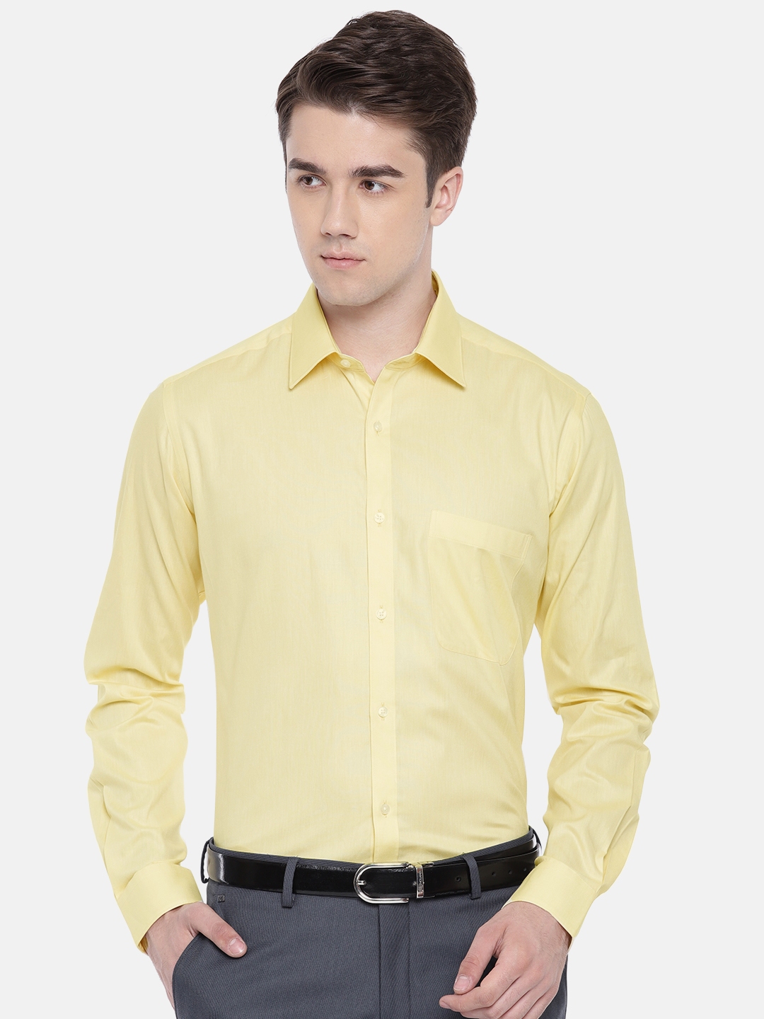 Buy Raymond Men Yellow Regular Fit Solid Formal Shirt - Shirts for Men ...