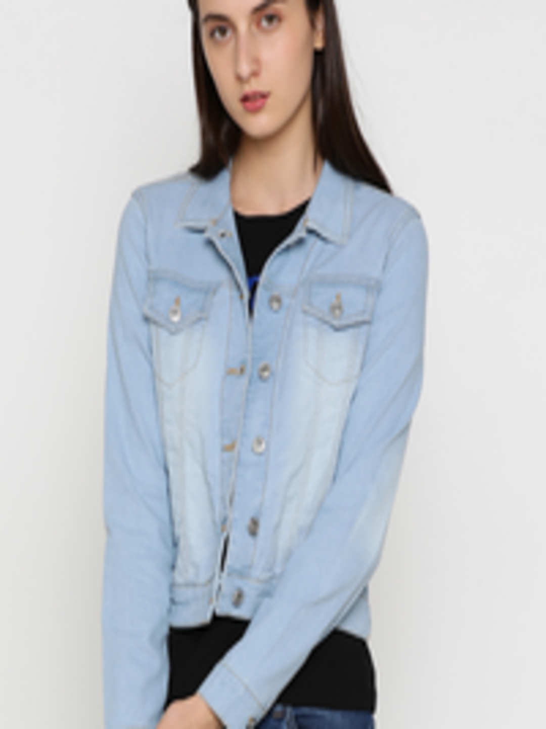 Buy Blue Saint Women Blue Solid Lightweight Denim Jacket - Jackets for ...