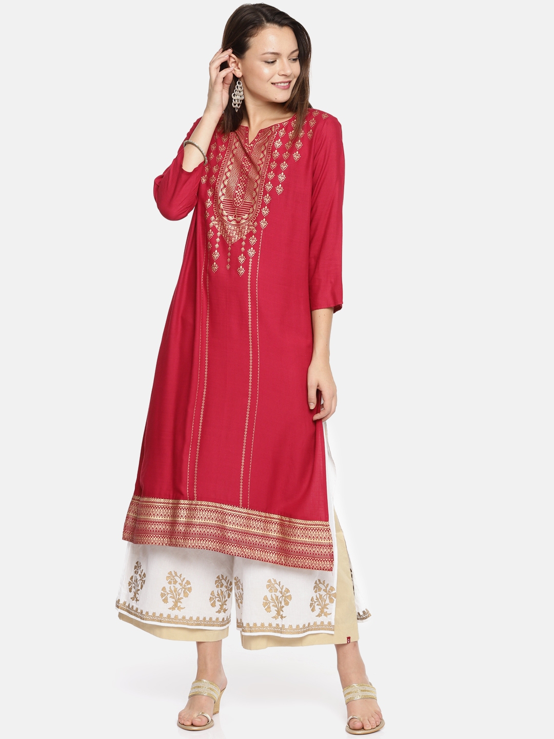 Buy Sabhyata Women Red Printed Straight Kurta - Kurtas for Women ...