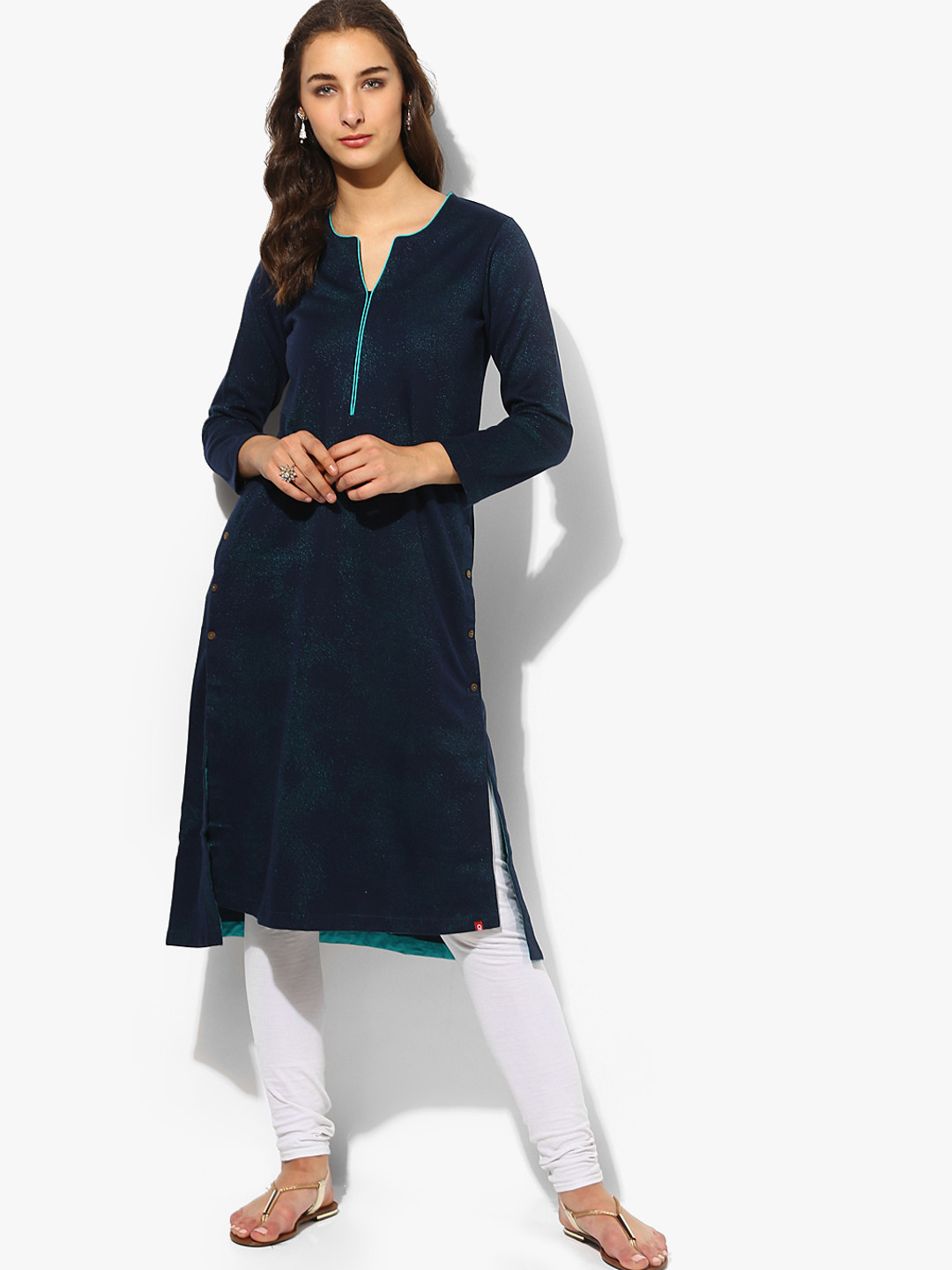 Buy Navy Blue Yarn Dyed Kurta Kurtas for Women 7680658 Myntra