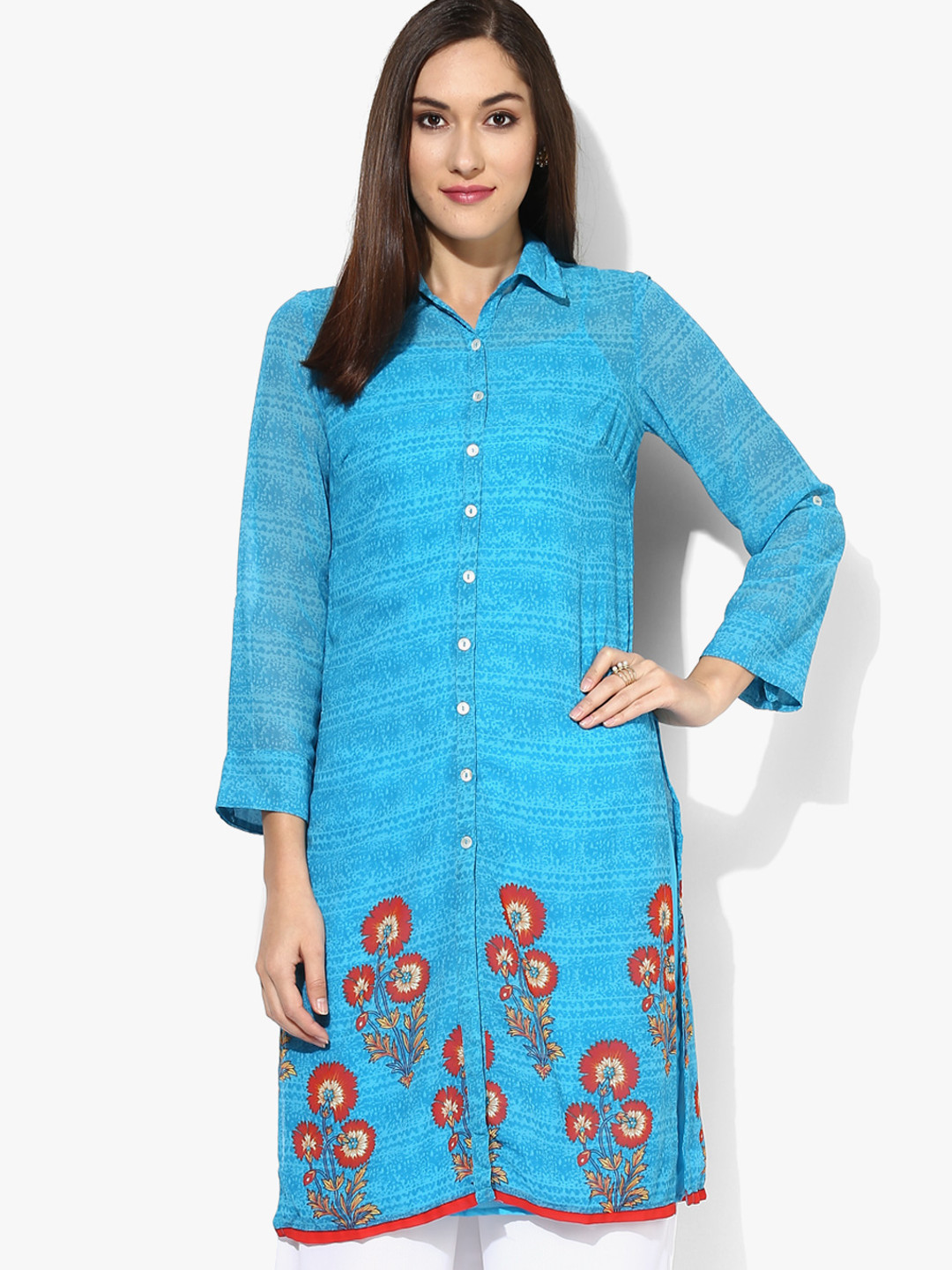 Buy Aqua Blue Printed Kurta With Lining Kurtas for Women 7684290 Myntra