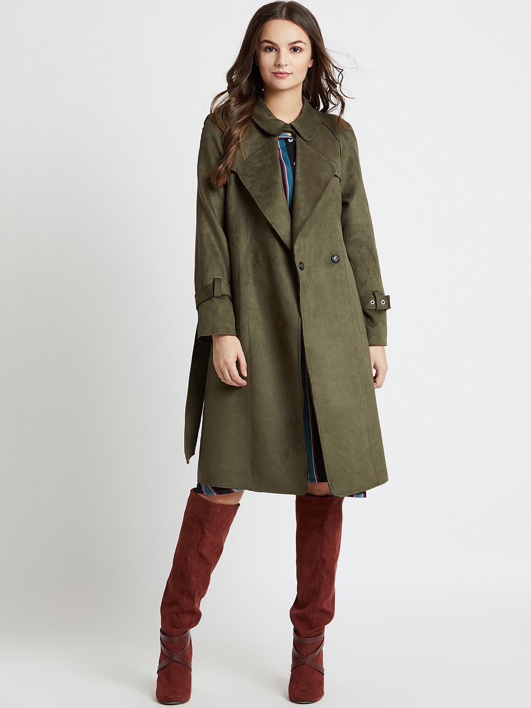 Buy COVER STORY Women Olive Green Solid Overcoat Coats for Women