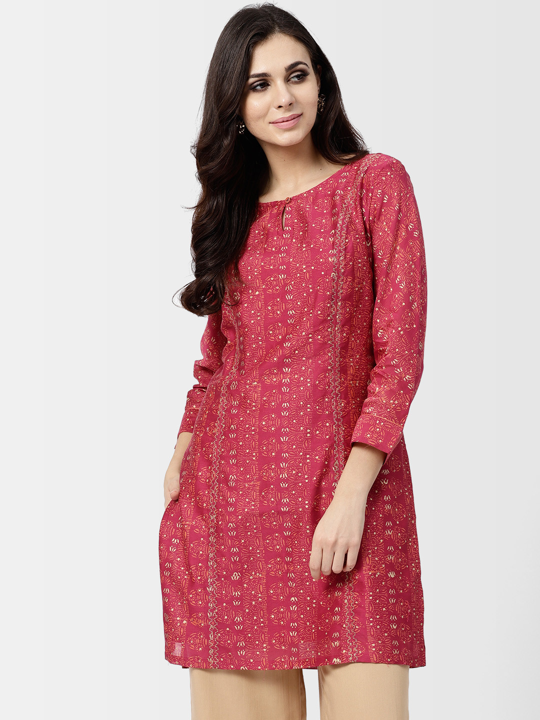 Buy Fabindia Magenta & Golden Printed Tunic - Tunics for Women 7687963 | Myntra