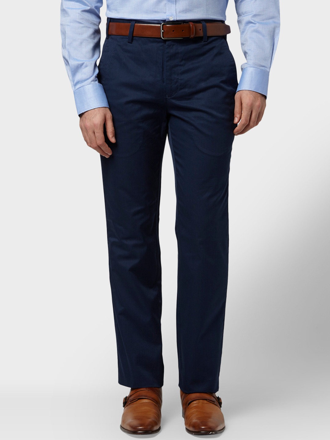 Buy Park Avenue Men Navy Blue Slim Fit Solid Formal Trousers - Trousers ...