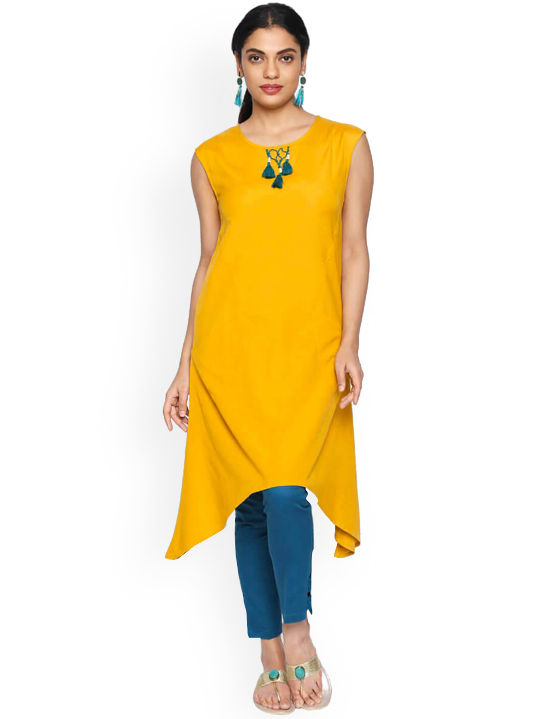 Women's Mustard Solid A-Line Kurta