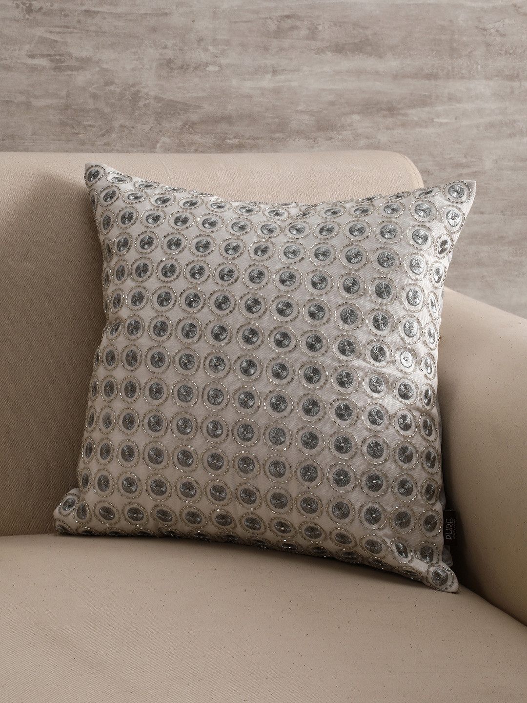 Buy Pure Home And Living Silver Toned Geometric Square Cushion Cover